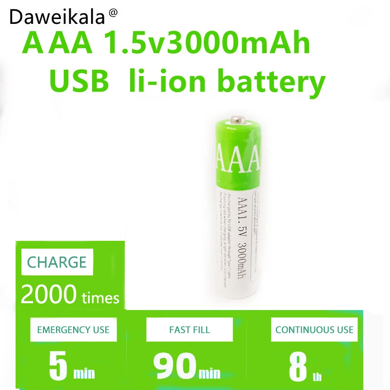 Литий-ионная аккумуляторная батарея 1 5 в 3000 мА · ч USB AAA для пульта дистанционного