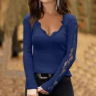 40 # Сексуальная кружевная блузка женские длинные Стиль пуловер с v-образным вырезом, одежда с длинным рукавом кружевные блузки женские элегантные Топ Женский