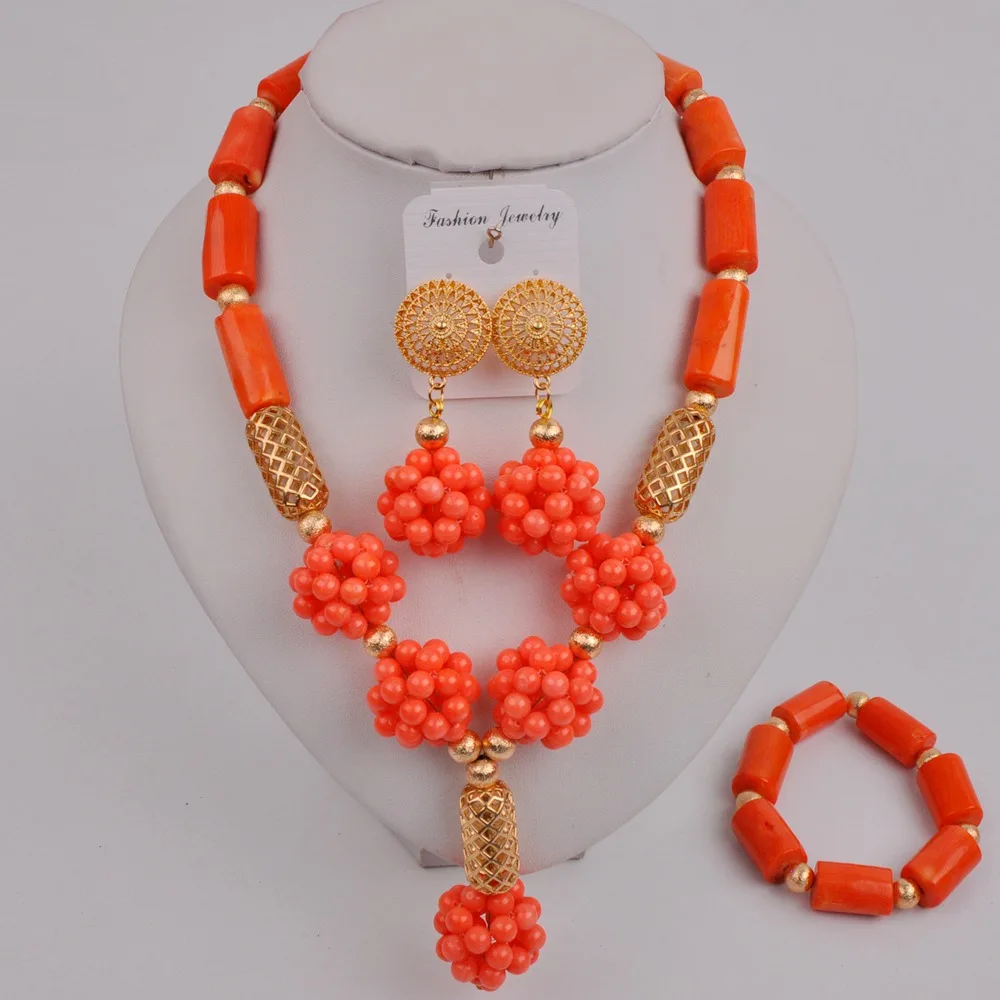 Модное оранжевое коралловое ожерелье нигерийский комплект ювелирных изделий
