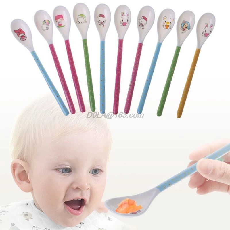 Детская ложка с длинной ручкой для кормления новорожденных мультфильм посуда