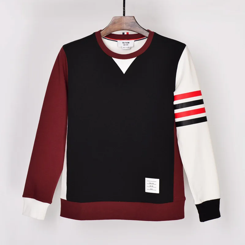 

TB THOM men's patchwork o-neck autumn thick contrast color casual sweatshirts men youth hoodies