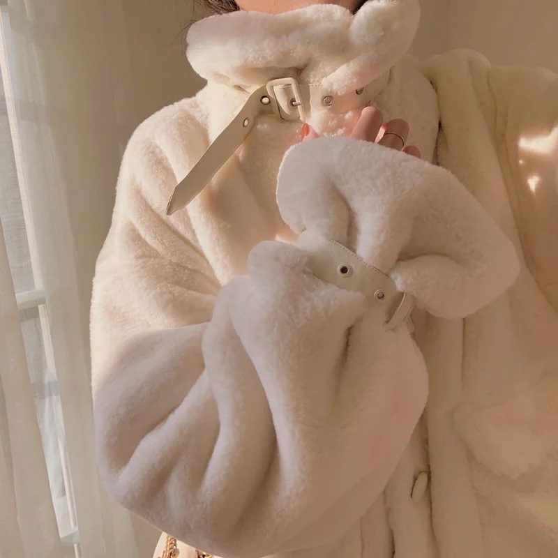 Sweet Warm Pink Faux Fur Coat Women Japanese Korean Style Kawaii Teddy Trend Coats Soft Girl Cute Lolita Fur Jacket Female Coat