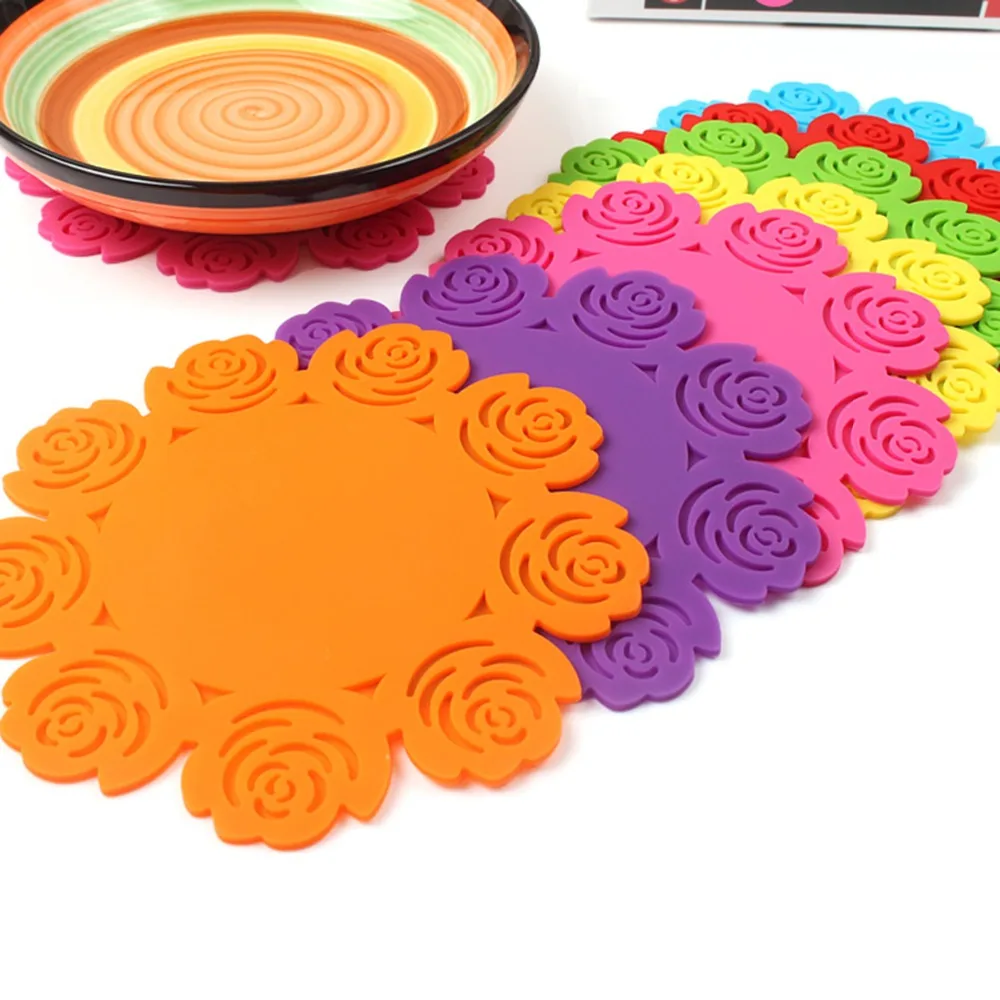 5 шт./компл. чашка с розами силиконовые подставки для обеденного стола напитков