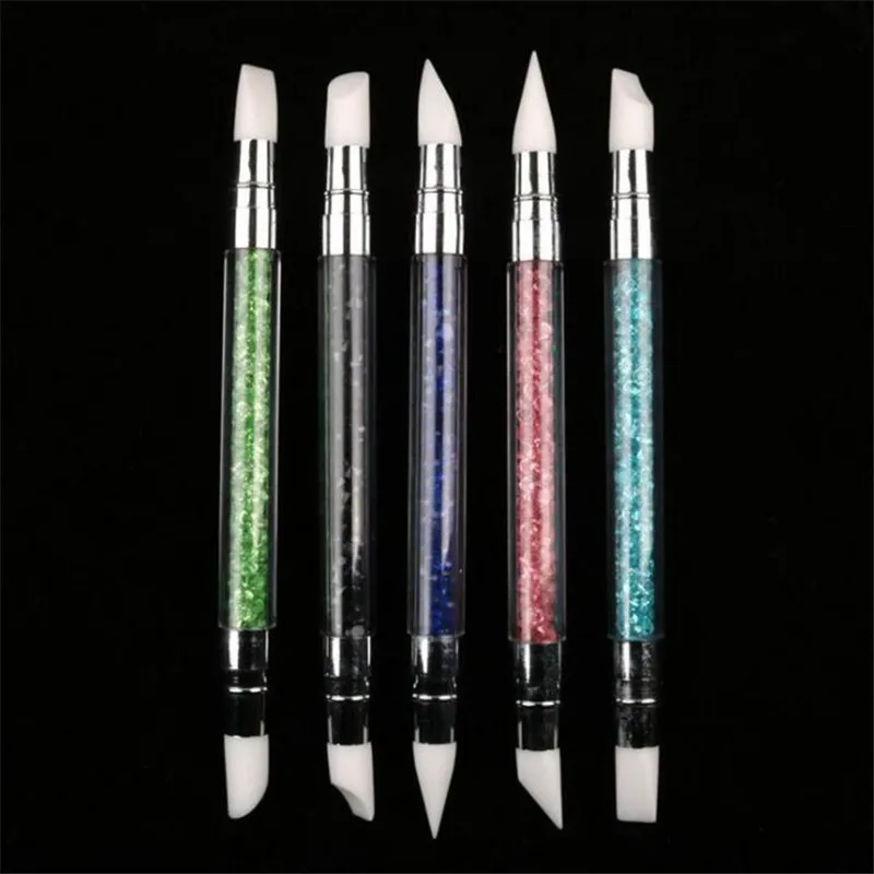 

5 шт., силиконовая ручка Стразы с двумя головками для дизайна ногтей, акриловая ручка для резьбы по тиснению, ремесло, лак, инструмент для ман...