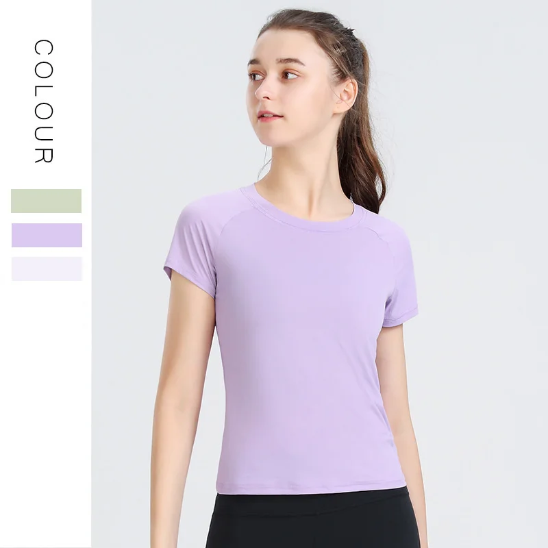 

Тонкая Обнаженная футболка, Высокоэластичный однотонный Универсальный костюм для бега, спорта, фитнеса, йоги, топ для йоги