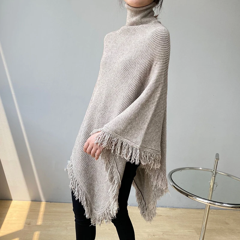 LANMREM 2021 Autumn Winter New Women Pullover Sweater High Neck Solid Color Tassel Shawl Female Fashion 2W045 |
