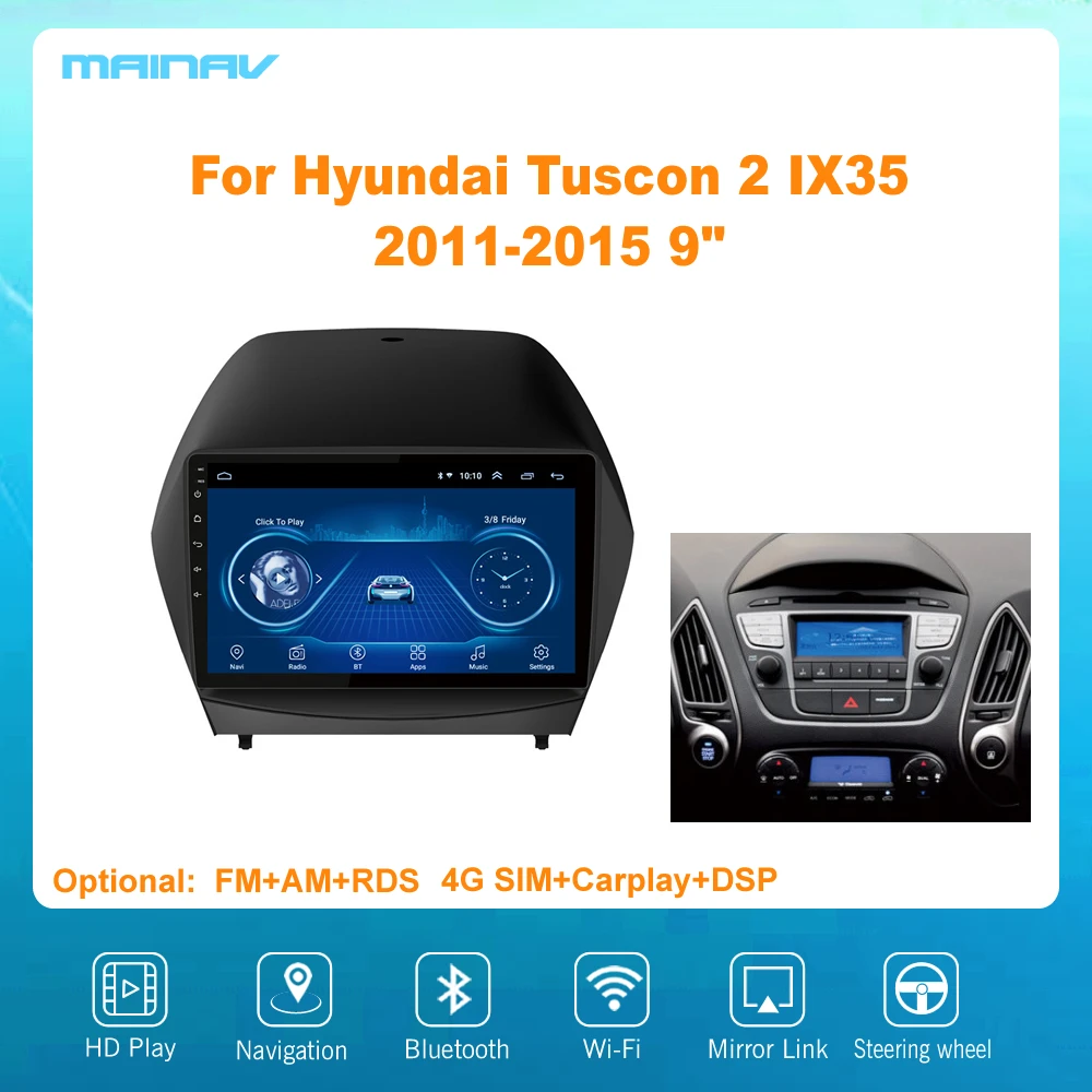 

Мультимедийная система для Hyundai, стерео-система на Android 10, с 9 "экраном, GPS, для Hyundai Tuscon 2 IX35 2011-2015 с RDS Навигатором, DSP, CarPlay