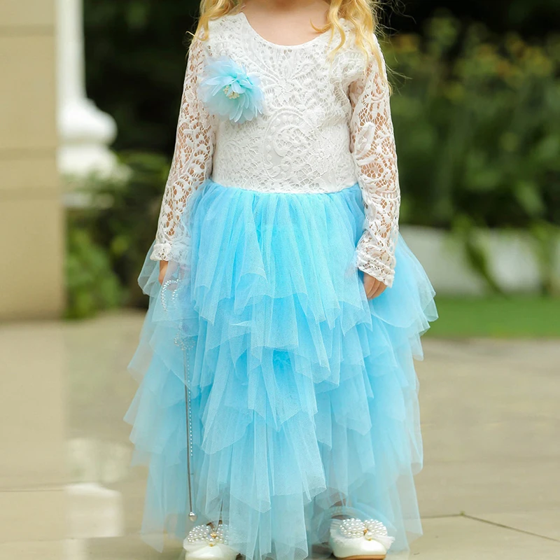 

Spring Autumn Dress For Girls Lace Flower Girl Kid's Dress Mesh Long Dress Party Princess Dress Evening Dresses