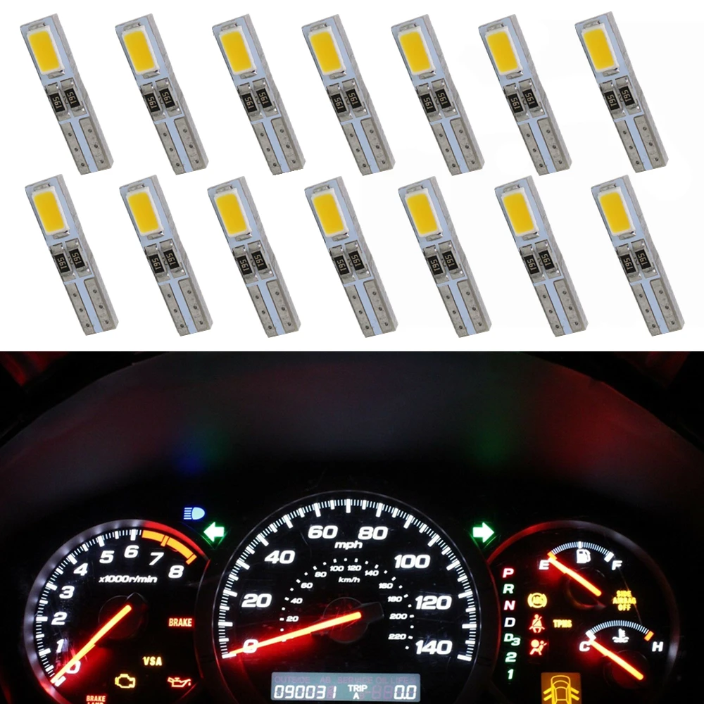 WLJH 20 шт. Автомобильный светодиодный T5 W3W 5730 SMD клиновидная лампочка 37 73 74 12