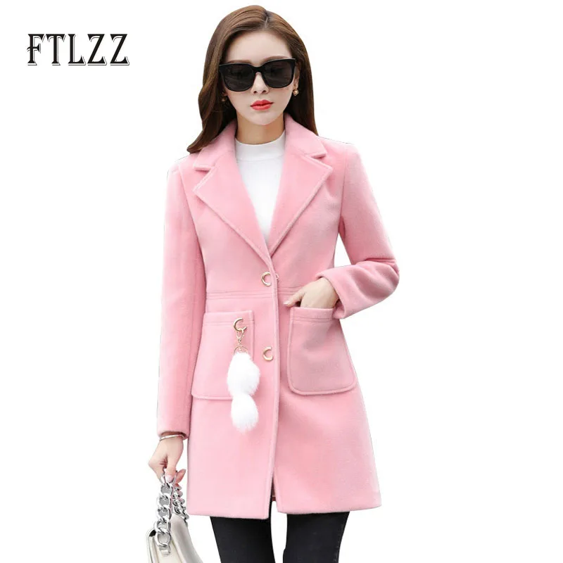 Женское шерстяное пальто приталенная розовая верхняя одежда средней длины