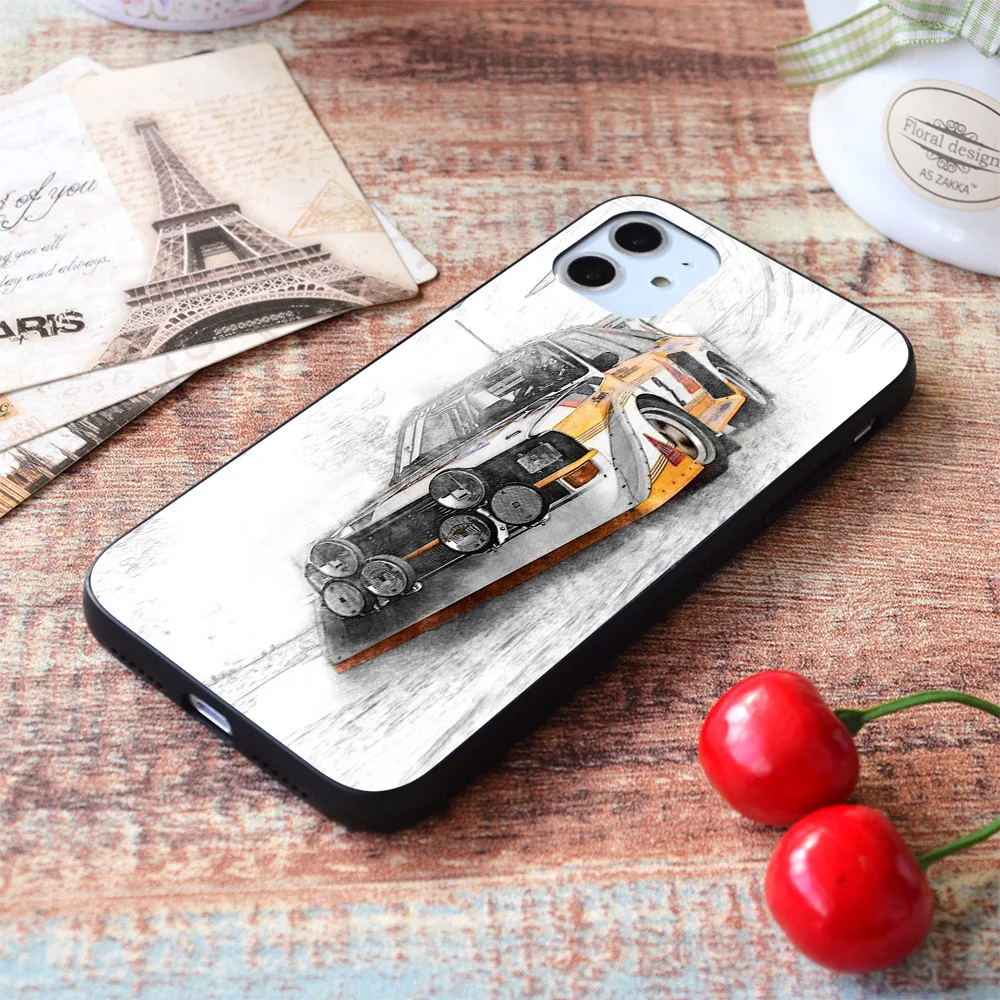 

For iPhone Rally Car Illustration Soft TPU Border Apple iPhone Case