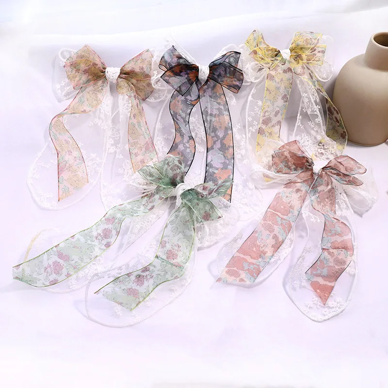 Женские заколки для волос с бантом и лентой цветочный головной убор в стиле бохо