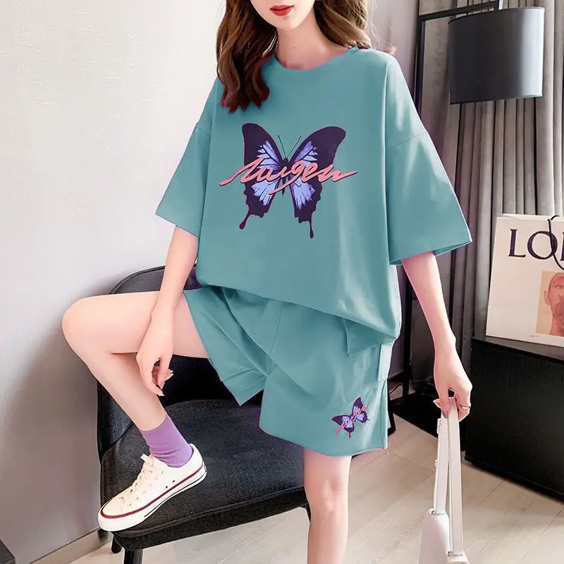 

cotton casual sports suit female Korean loose summer 2020 new short sleeve shorts two-piece suit Tracksuit Sportswear Sets