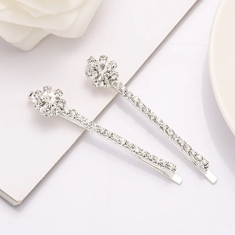 

2PC Women Girls Flower Silver Crystal Hairpins Rhinestones Hair Clips Metal Barrettes Hairgrips Hair Styling Tools Accessories