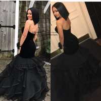 2020 sexy elegant black velvet prom dresses organza floor length formal evening gowns party dresses long robe de soiree