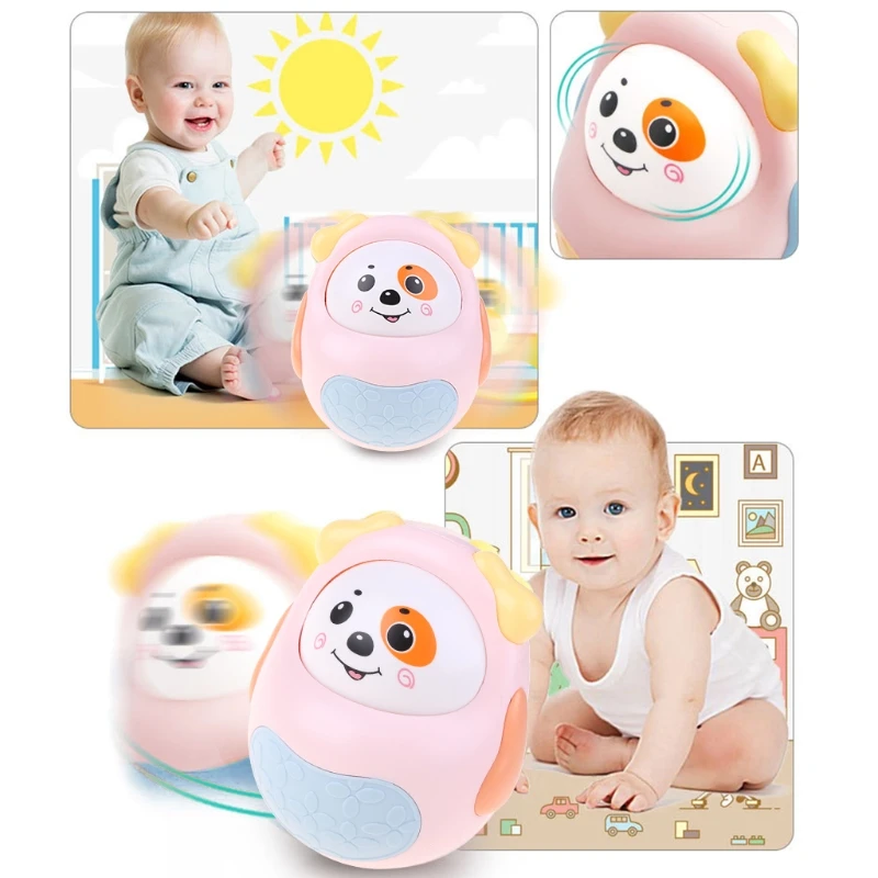 

Cartoon Active Face Puppy Bell Rattle Tumbler Toy, Soothing Portable Tumbler Doll for 0-3/6-12 Month Infant Baby