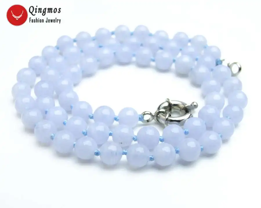 Qingmos модные синие кружевные Агаты ожерелье для женщин с 6 мм круглые натуральные
