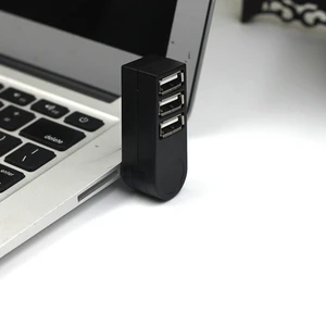 Мини-концентратор USB 2,0, 3 порта USB 2,0, вращающийся разветвитель, адаптер, концентратор для ПК, ноутбука, ноутбука, черный