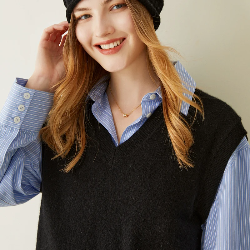 

LONGMING женский свитер жилет 100% кашемир жилетка женская осень теплый шерстяной жилет вязаный жилет без рукавов однотонный вязаный топ пуловер...