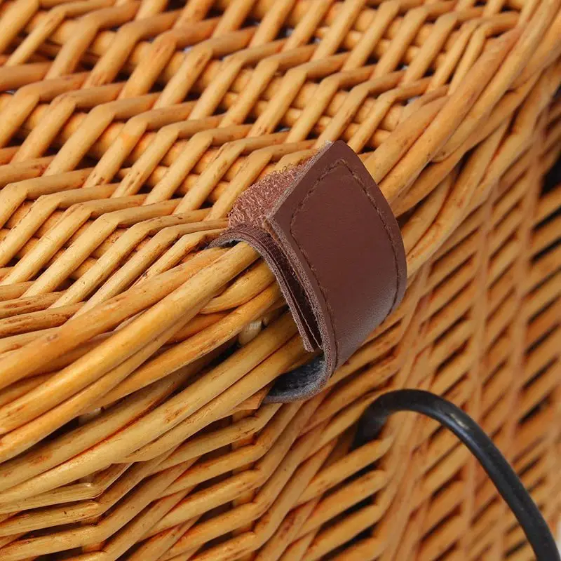 

Vintage Wicker Bicycle Basket with Folding Lid & Leather Straps