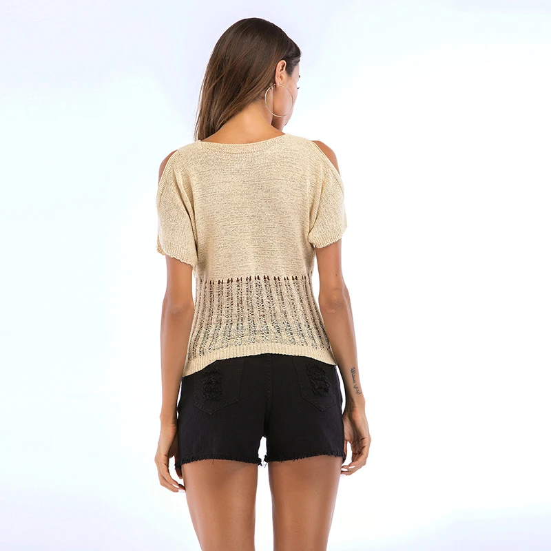

IZEVUS 2020 new women's thin knitted T-shirt spring summer short-sleeve t-shirt fashion sexy casual bottoming shirt
