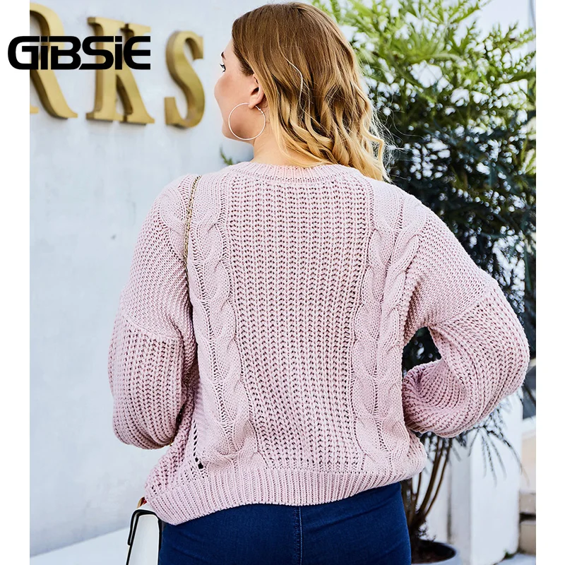 Женский трикотажный пуловер с круглым вырезом и рукавами-фонариками |