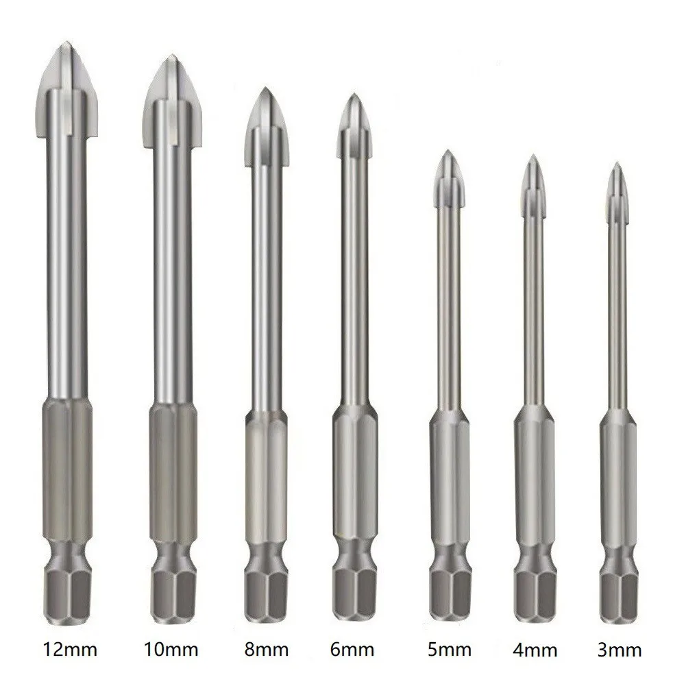 7pcs Hex Spear Head Drill Bits For Glass Marble Porcelain Ceramic Tile Triangle Concrete Hole Opener 3/4/5/6/8/10/12mm