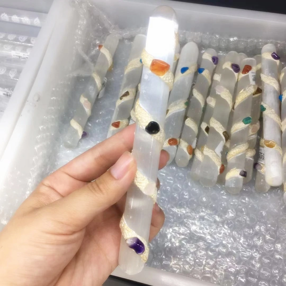 

13cm Natural white Selenite spiral shape gypsum long strip for healing