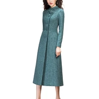 2021 autumn winter new casual long warm thicken green woolen coat for woman