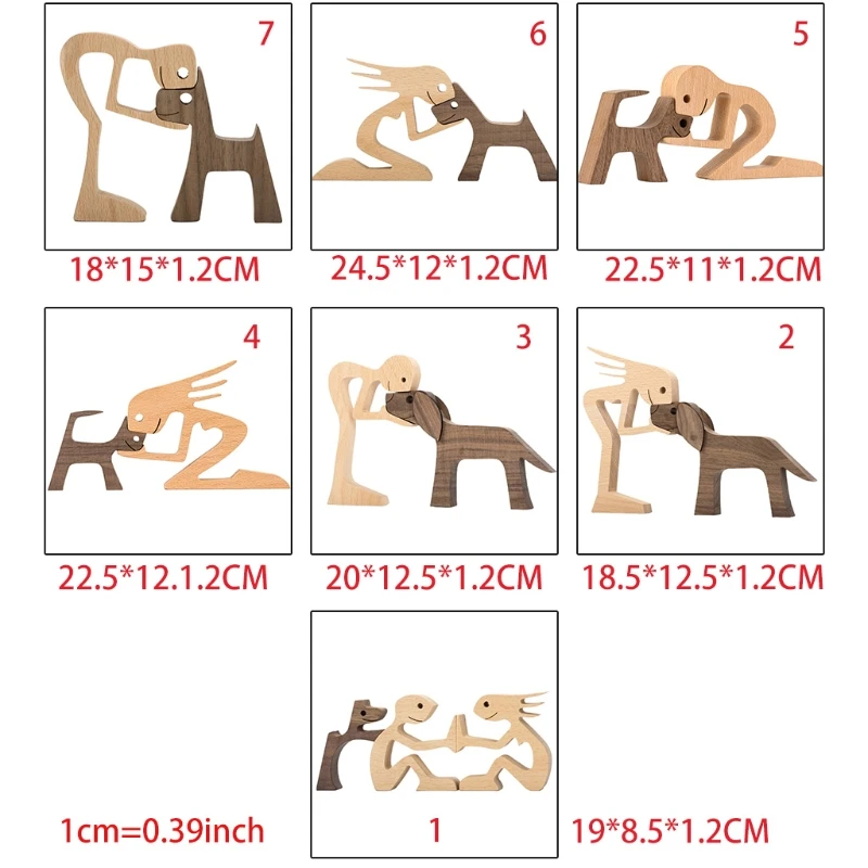 

Family Puppy Dog Wooden Craft Figurine Desktop Table Ornament Wood Carving Model Home Office Decoration