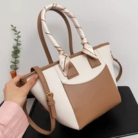 color contrast handbag female leather shoulder bags with ribbon high quality travel tote bag sac fashion crossbody bag for women