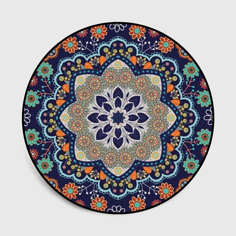 

National Wind Flowers Deep Treasure Blue Round Bedroom Door Room Short Crystal Velvet Non-slip Floo