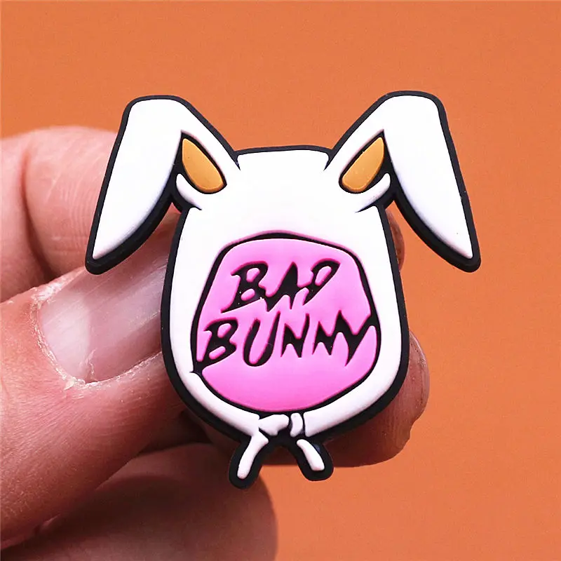 1pcs Bad Bunny Shoe Charms Colorful Windmill Flower Girl Lipstick Slipper Accessories Decoration Fit Croc Jibz Party Kids Gifts
