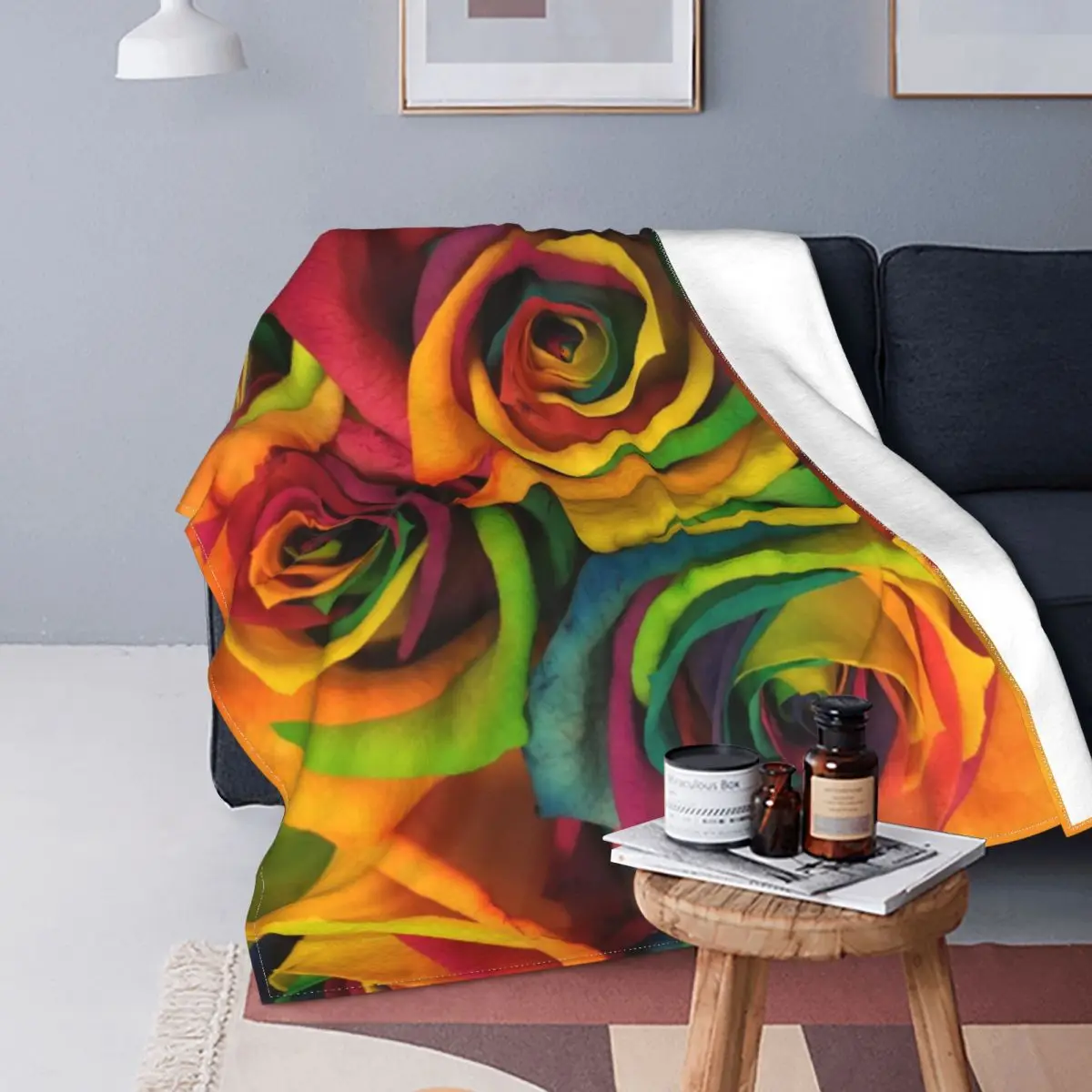 

Manta de franela con estampado de flores y rosas, colcha cálida multifunción para sofá, edredón fino de felpa