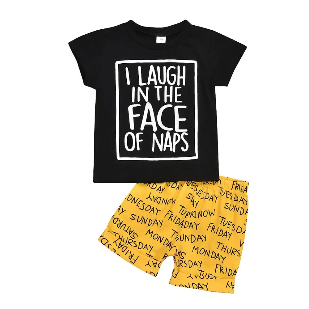 Toddler Kid Infant Baby Boy T-shirt Tops+yellow Letter Pants Outfit Summer Holiday Clothes | Детская одежда и обувь