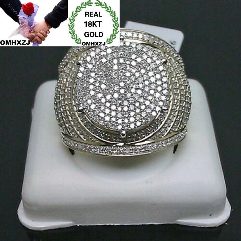

OMHXZJ Wholesale European Fashion Jewelry Woman Girl Party Birthday Wedding Gift Luxury Round AAA Zircon 18KT Gold Ring RR925