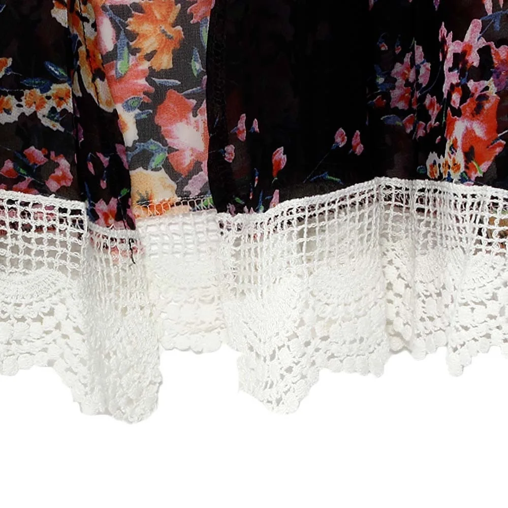 Шифоновая кружевная накидка кардиган с принтом солнцезащитное пляжное кимоно