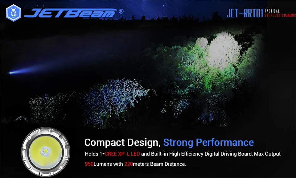 Jetbeam RRT01 Cree XPL светодиодный бесступенчатый Тактический светильник с затемнением, походный разведочный фонарь светильник с батареей Mirco USB 16340