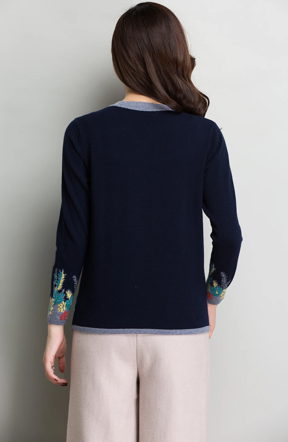 Navy Blue RMORE внутренний монгольский кашемировый свитер женский Винтажный стиль весна осень 12 калибра вязаный кардиган на молнии с круглым вырезом в магазине Slava - Цвет: Navy Blue