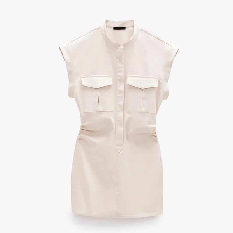 А-Гонг Офис Леди Платья Женские Модные Карманные Платья Элегантные Безрукавные Мини Женские Дамы ГЦ он.