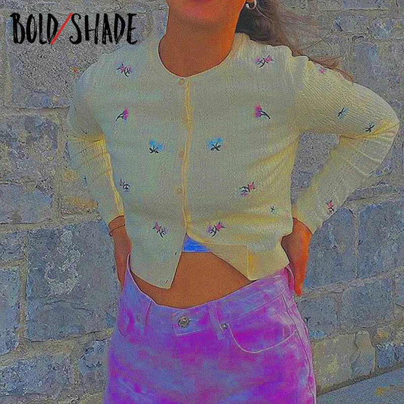 

Bold Shade Streetwear 90s Style Women Cardigans Embroidery Button Long Sleeve Slm Y2K Indie Sweaters Knitting Aesthetic Outfits
