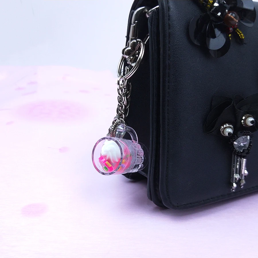 Acrylic Cute Keychain Ice Cream Pearl Milk Tea Drink Bottle Keyring Bag Pendant Couples Women Men Girl Gift Trinket Dropshipping