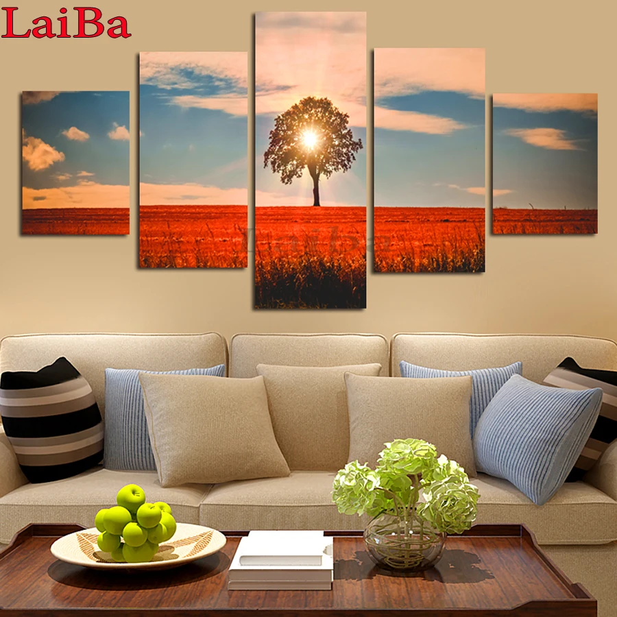 

Landscape Tree and Sunset 5 panels set diamond painting diamond embroidery full square/round drill puzzle gifts for the new year