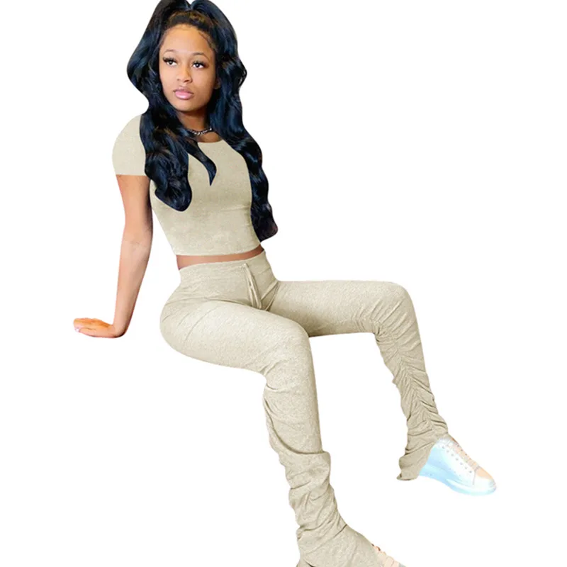 Женский модный однотонный хлопковый спортивный брючный комплект с коротким