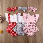 Комбинезон с открытой спиной для новорожденных от 0 до 24 месяцев, комбинезон с оборками и цветочным рисунком для маленьких девочек, повязка на голову, пляжный костюм для девочек, комплект из 2 предметов, летняя одежда для малышей