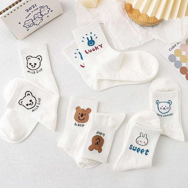 

New Fashion Women's Socks Cotton Christmas Gift Casual Harajuku Funny Cute Animal Bear Rabbit Pop Korean Socks