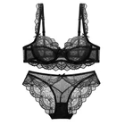 Ультратонкий кружевной прозрачный женский комплект бюстгальтера и трусиков, комплект нижнего белья большого размера, нижнее белье A B C D E чашка 90C 90D 95C 95D