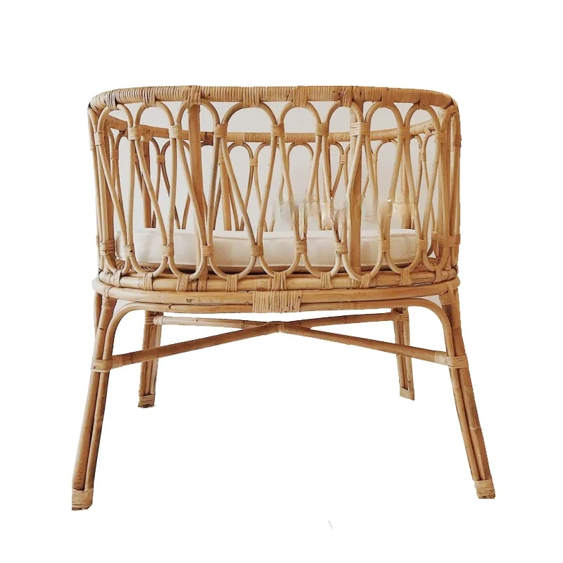 

INS Baby Rattan Bed French Natural Retro Style Handmade Odorless Rattan Woven Children's Bed Babies' Bed Cradle