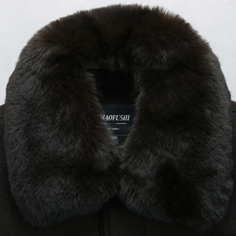 

2019 Winter collection wool blend coat men faux fur turn down collar thickening fleece lining outerwear male jacket plus size