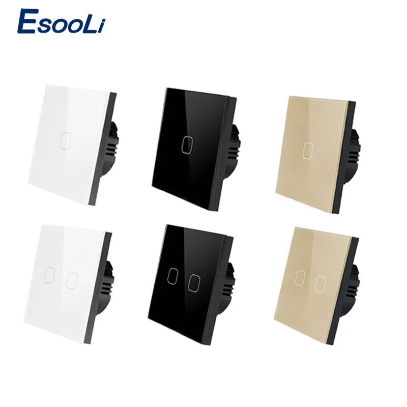 EsooLi, стандарт ЕС/Великобритания, 1 комплект, 1 способ, сенсорный выключатель, белая кристальная стеклянная панель, сенсорный выключатель, светильник, настенный, только сенсорный, функциональный переключатель